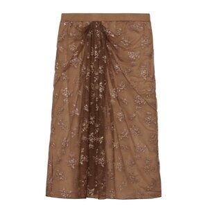Zara Combination Metallic Floral Mesh Skirt Special Edition Beige Size Large NWT